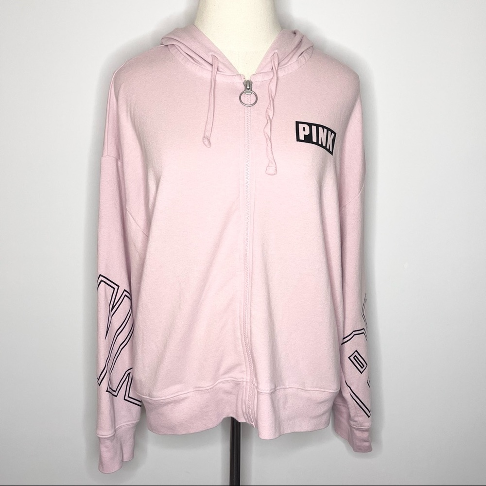 PINK VICTORIA’S SECRET Light Baby Pink Full Zip Hoodie Hooded Jacket Small
